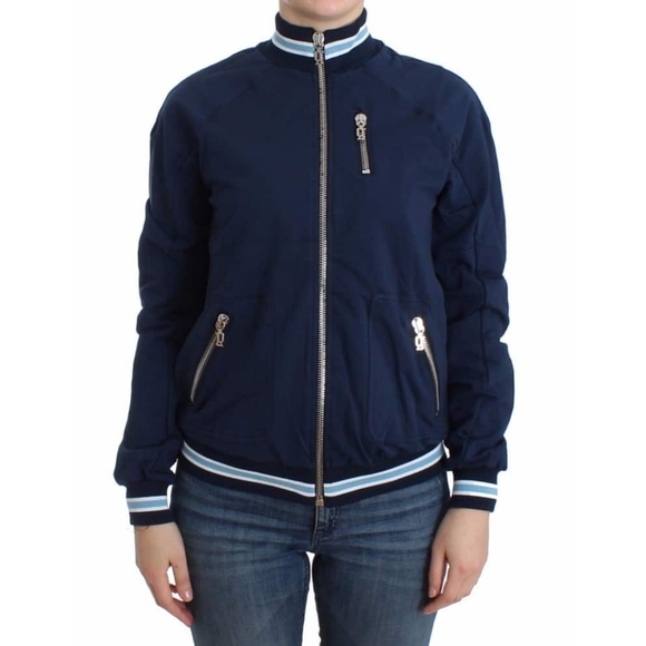💯 John Galliano Women's Blue Zip Cotton Cardigan